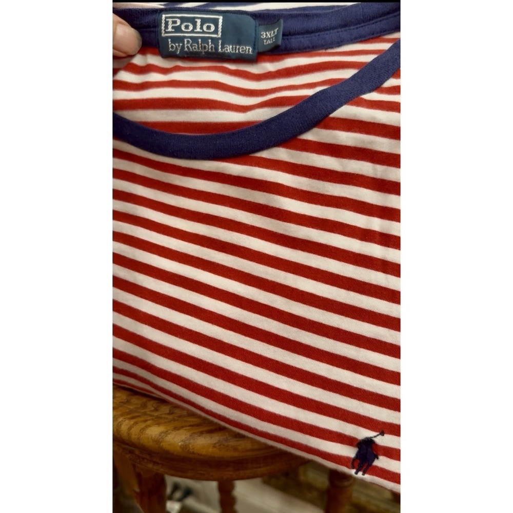 Polo Ralph Lauren 3XB Blue White & Red 3XLT Striped Short Sleeve Crewneck Tee - Picture 4 of 16